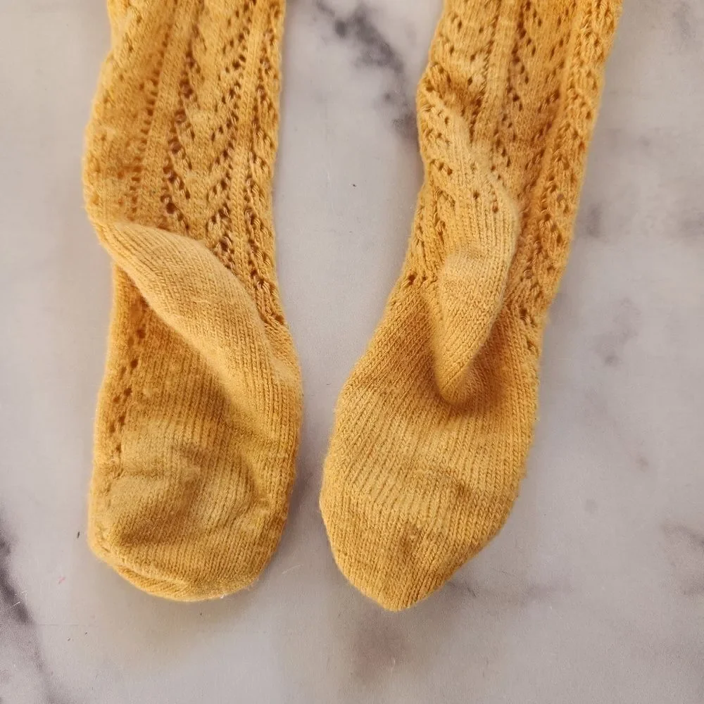 Girls 24 month 2t mustard yellow vintage knit socks French cottage core